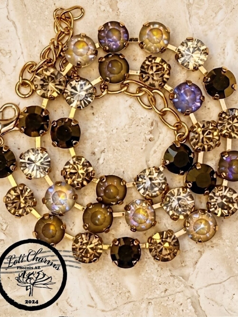 Vintage Champagne W/ Premium Crystals In 18k Plated Classic Tennis Necklace